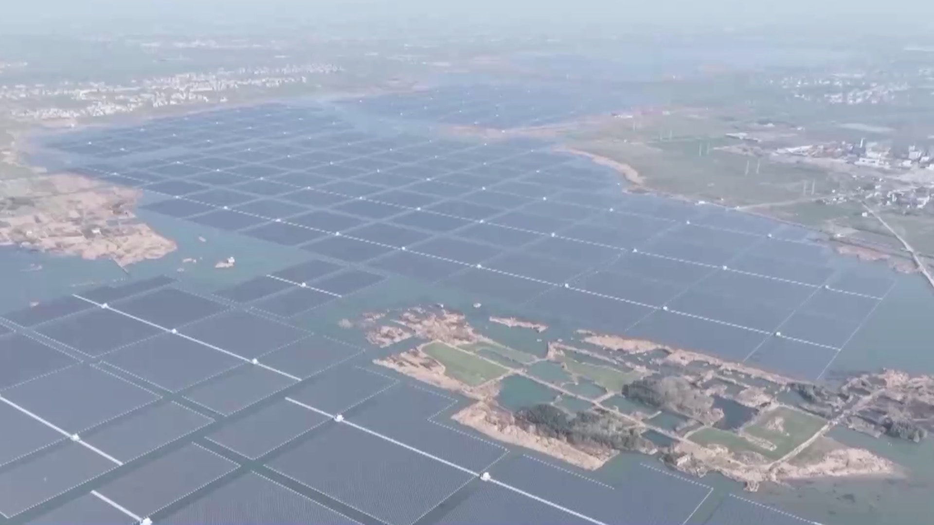 Utility-scale solar power plant in a desert landscape